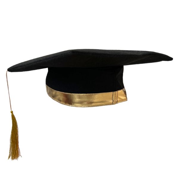 Black & Gold Graduation Fabric Mortarboard Hat