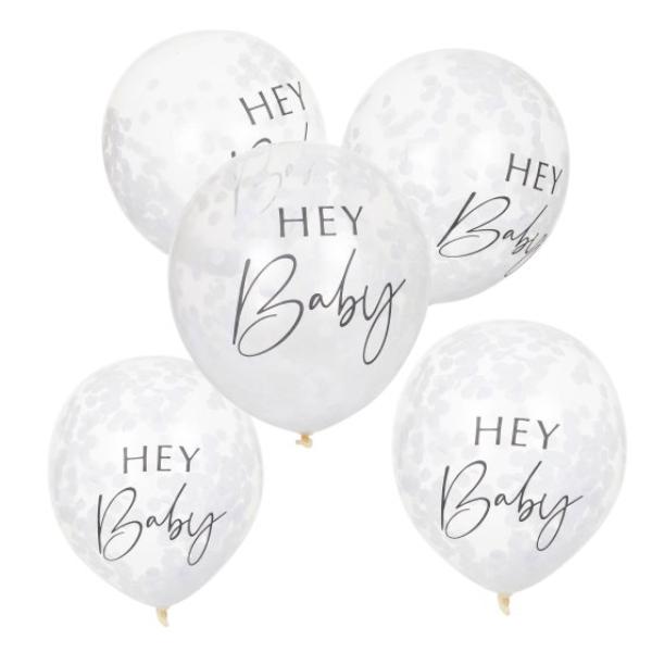 5 Pack Botanical Hey Baby Balloons - 30cm