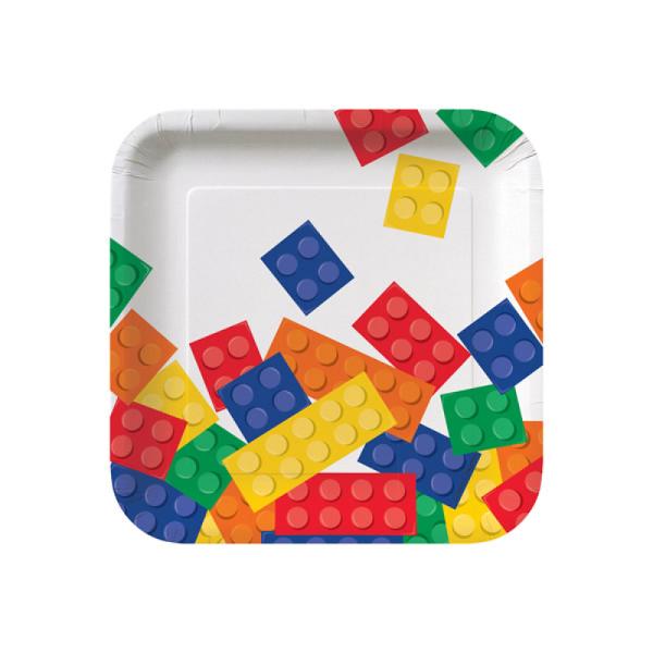 8 Pack Square Block Party Lunch Paper Plates - 18cm