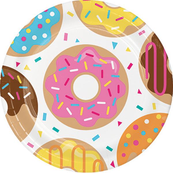 8 Pack Round Donut Time Dinner Paper Plates - 22cm