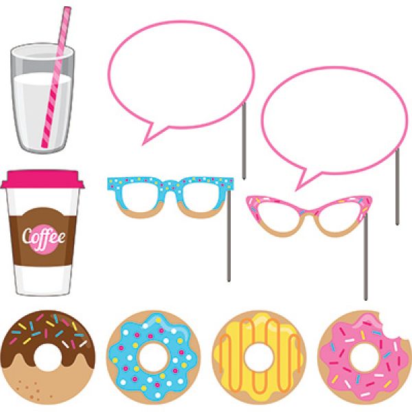 10 Pack Assorted Donut Time Photo Booth Props - 25cm