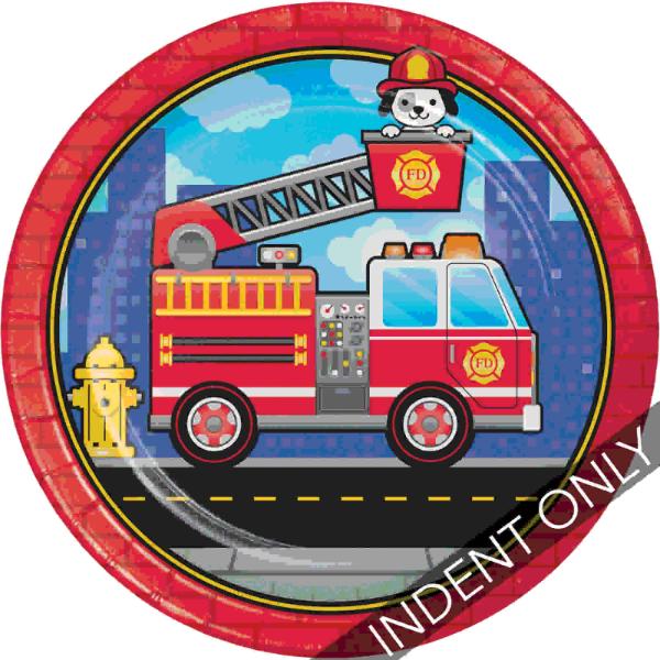 8 Pack Flaming Fire Truck Dinner Plates