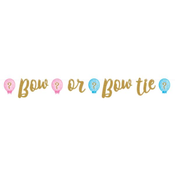 Gender Reveal Balloons Ribbon Glittered Bow Or Bow Tie Banner - 20cm x 162cm