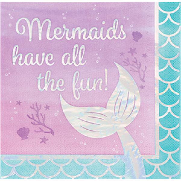 16 Pack Mermaid Shine Iridescent Lunch Napkins