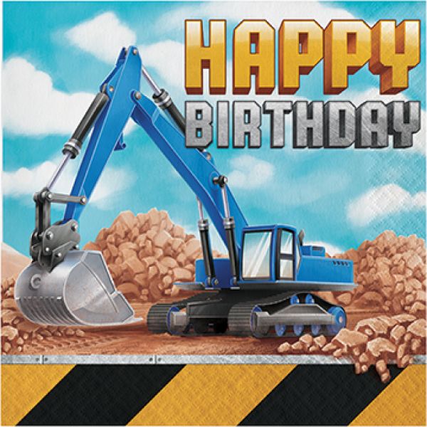 16 Pack Big Dig Construction Happy Birthday Lunch Napkins