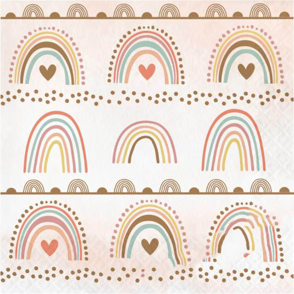 16 Pack Boho Rainbow Luncheon Napkins