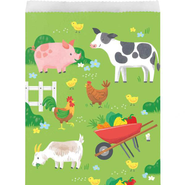 8 Pack Farm Animals Paper Treat Bags