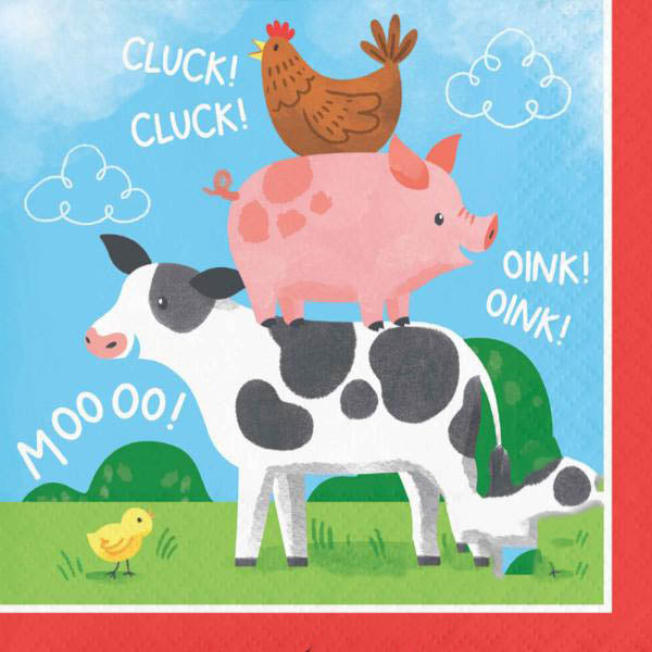 16 Pack Farm Animals Beverage Napkins