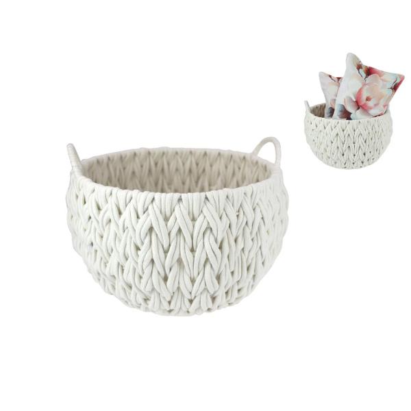 White Rope Storage Basket With Handles - 40cm | The Base Warehouse