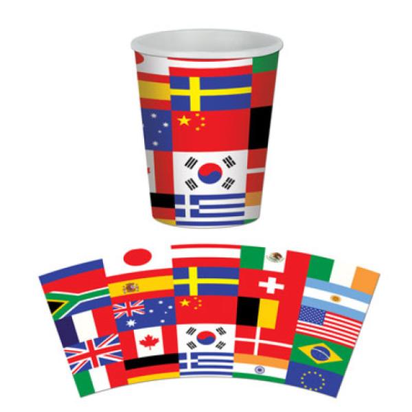 8 Pack Beistle International Flags Paper Cups - 266ml