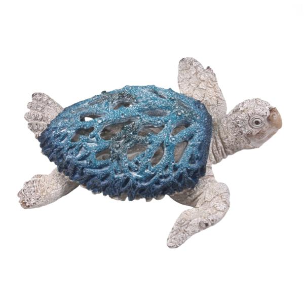 Blue Turtle With White Coral Decor - 21cm