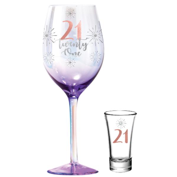 21st Birthday Holographic Wine & Shot Glass Set