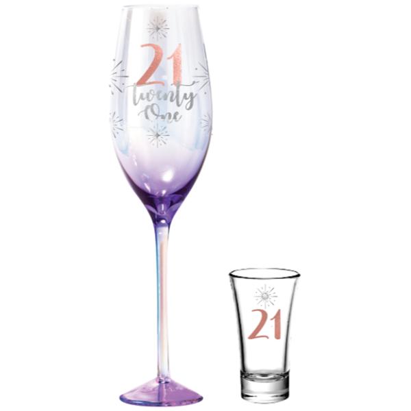21st Birthday Holographic Champagne & Shot Glass Set
