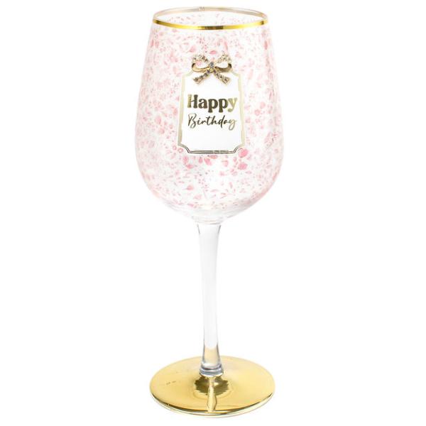 Happy Birthday Bow Wine Glass