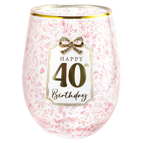 40th Birthday Pretty Stemless Glass