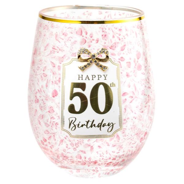 50th Birthday Pretty Stemless Glass
