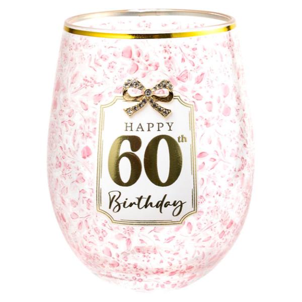 60th Birthday Pretty Stemless Glass