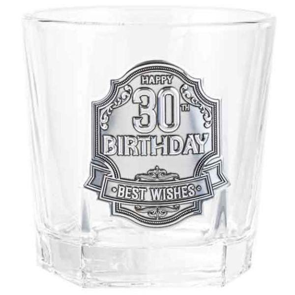 30th Birthday Badge Whisky Glass - 260ml