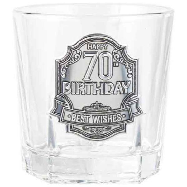70th Birthday Badge Whisky Glass - 460ml