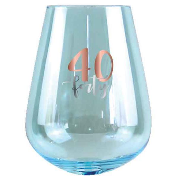 Rose Gold Decal 40th Stemless Glass - 600ml