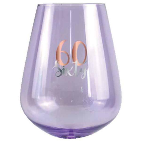 Purple 60th Decal Stemless Glass - 600ml