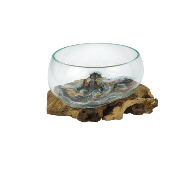 Hand Blown Glass Bowl On Driftwood - 30cm