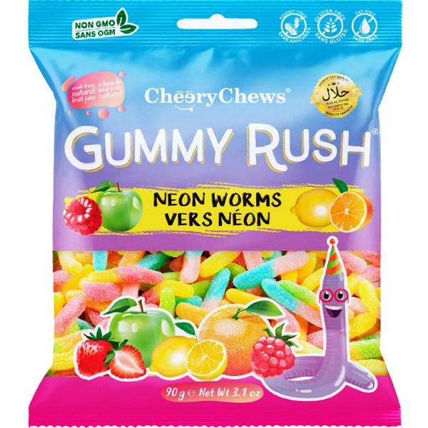 Cherry Chews Neon Worms Gummy Rush - 90g