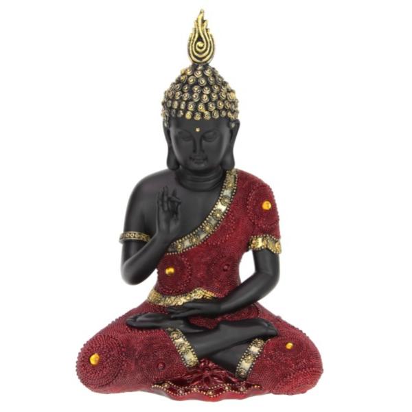 Red Beaded Sitting Rulai Buddha - 27cm
