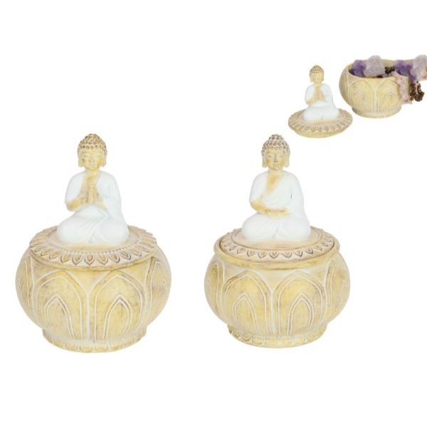 14cm White & Natural Rulai Buddha Trinket Box 2 Asstd