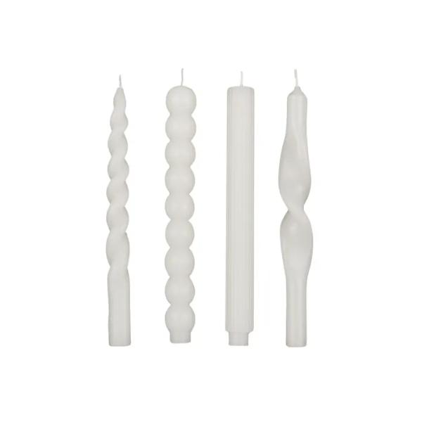 4 Pack White Curve Dinner Candles - 25cm