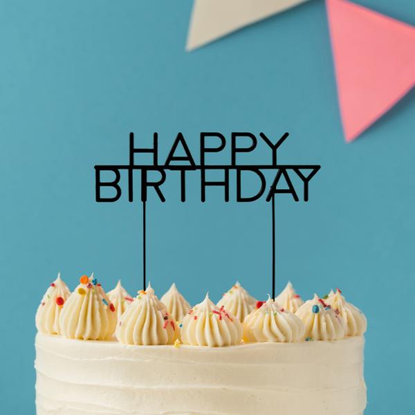 Matte Black Metal Happy Birthday Cake Topper