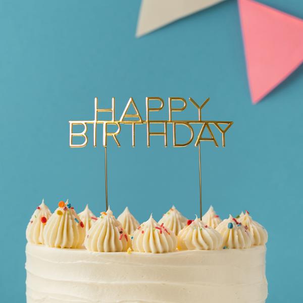 Gold Metal Happy Birthday Cake Topper