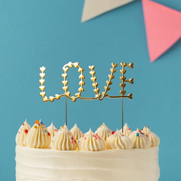 Gold Metal Love Cake Topper - 12cm