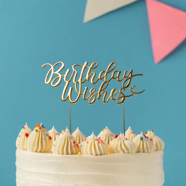 Gold Metal Birthday Wishes Cake Topper