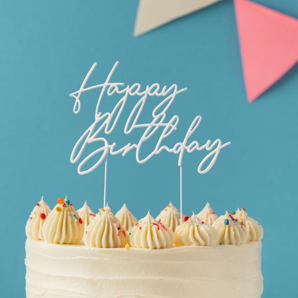 Pearl White Metal Birthday Cake Topper