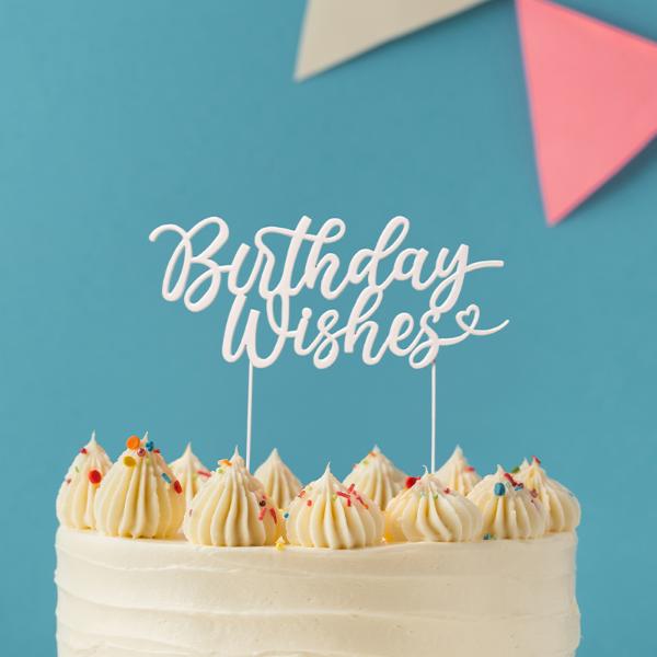 Pearl White Metal Birthday Wishes Cake Topper