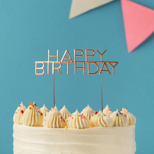 Rose Gold Metal Happy Birthday Cake Topper