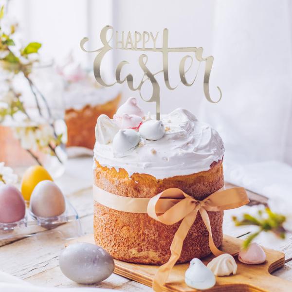 Silver Metal Happy Easter Cake Topper