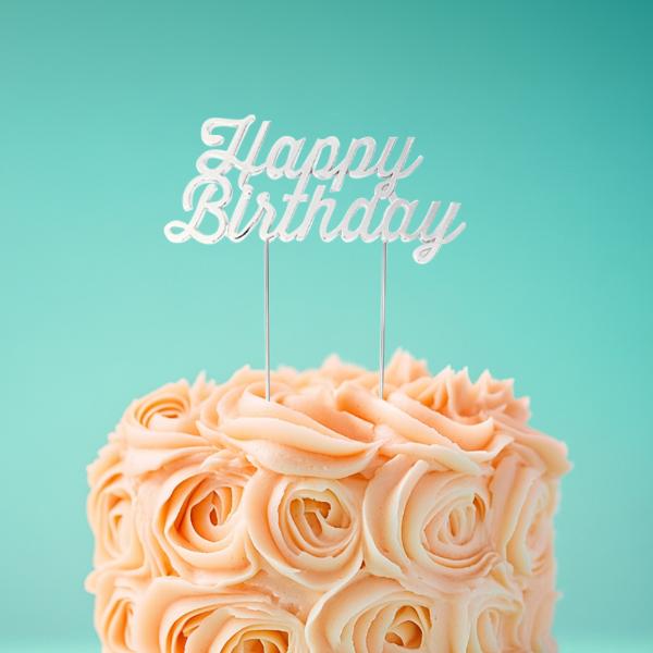 Silver Plated Happy Birthday Cake Topper