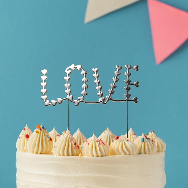 Silver Metal Love Cake Topper - 12cm