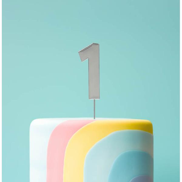 Silver Number 1 Bold Cake Topper