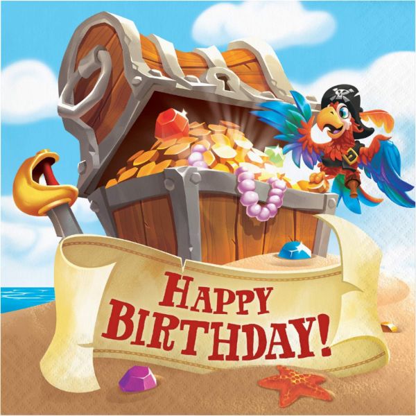 16 Pack Pirate Treasure Luncheon Happy Birthday Napkin