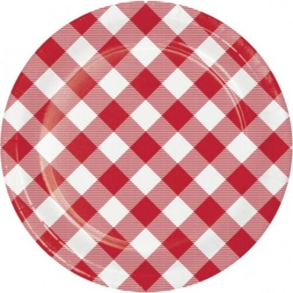 8 Pack Red & White Classic Gingham Dessert Plates