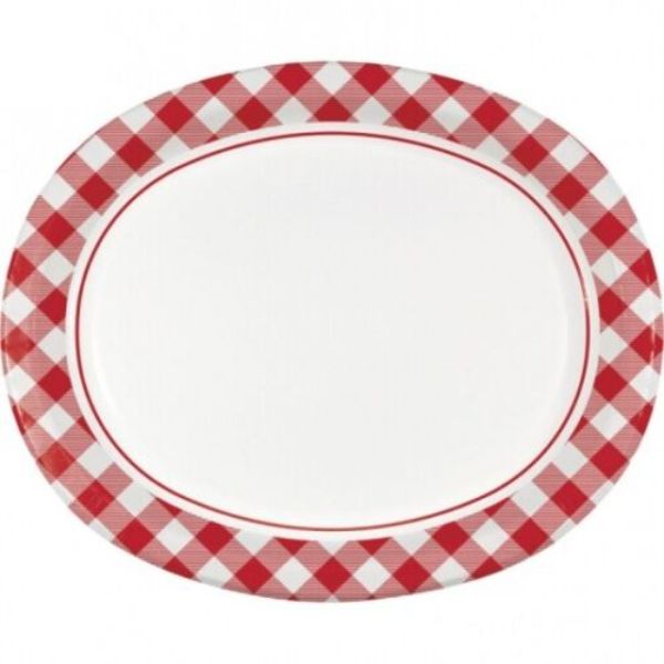 8 Pack Red & White Classic Gingham Oval Paper Plates