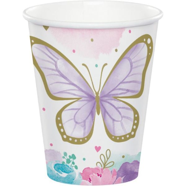 8 Pack Butterfly Shimmer Party Cups - 266ml