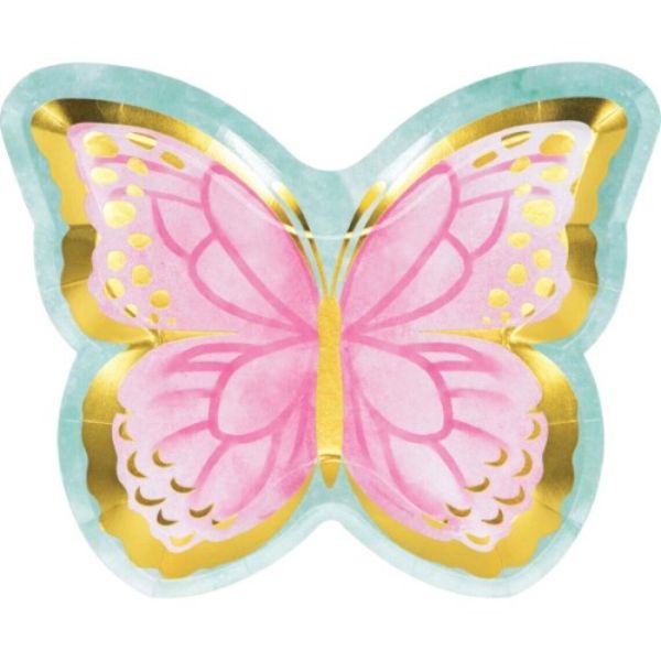 8 Pack Butterfly Shimmer Shaped Foil Plates