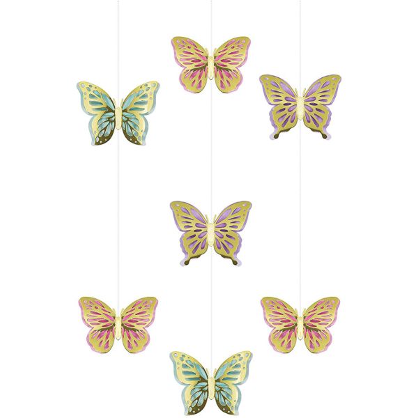 3 Pack Butterfly Shimmer Foil Hanging Cutouts With Honeycomb