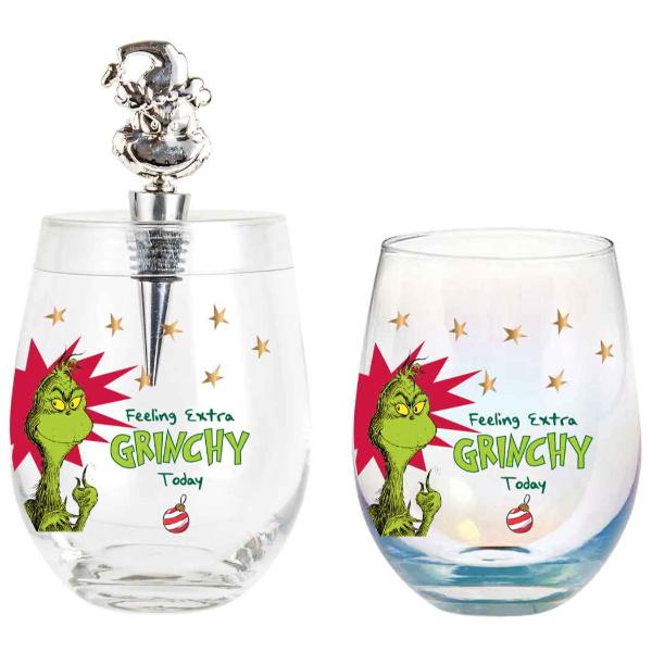 Feeling Extra Grinchy Today Stemless Glass With Stopper