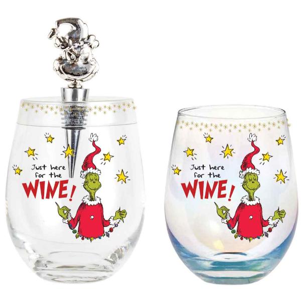Just Here For The Wine Stemless Glass With Stopper