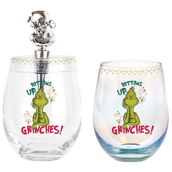 Bottoms Up Grinches Stemless Glass With Stopper